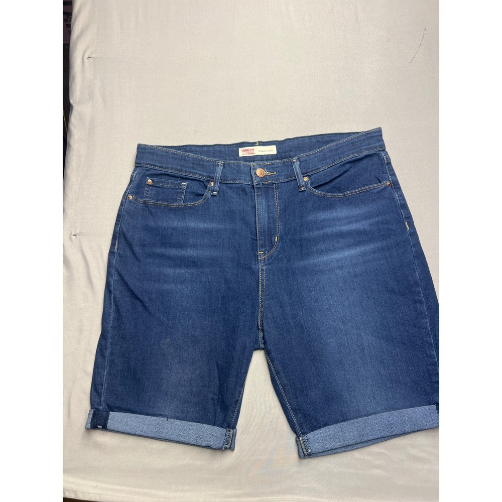 Signature by Levi Strauss Co Womens Bermuda Shorts Dark Wash Denim Cuffed 16